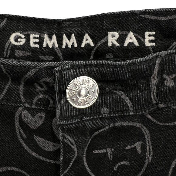 Gemma Rae Jeans Black Emoji Print Wide Leg Distressed Skater Baggy Size 15/32 - Picture 7 of 14